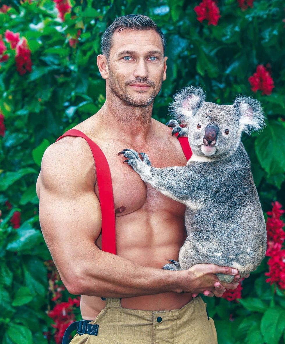 2025 Australian Firefighters Calendar sexy shirtless men with cute animals wearing uniforms