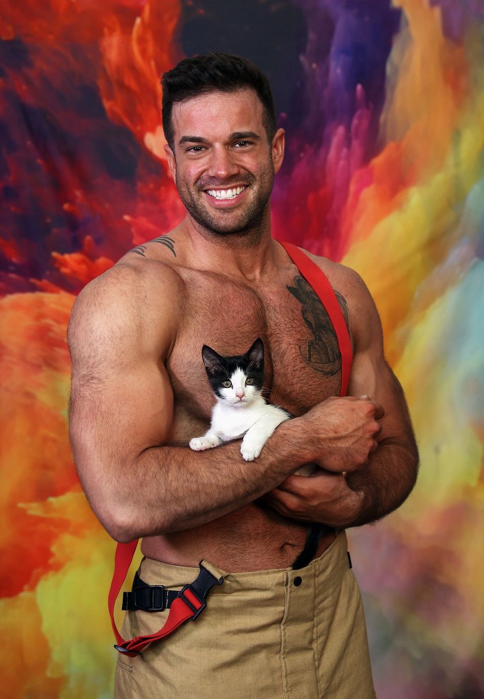 2025 Australian Firefighters Calendar sexy shirtless men with cute animals wearing uniforms