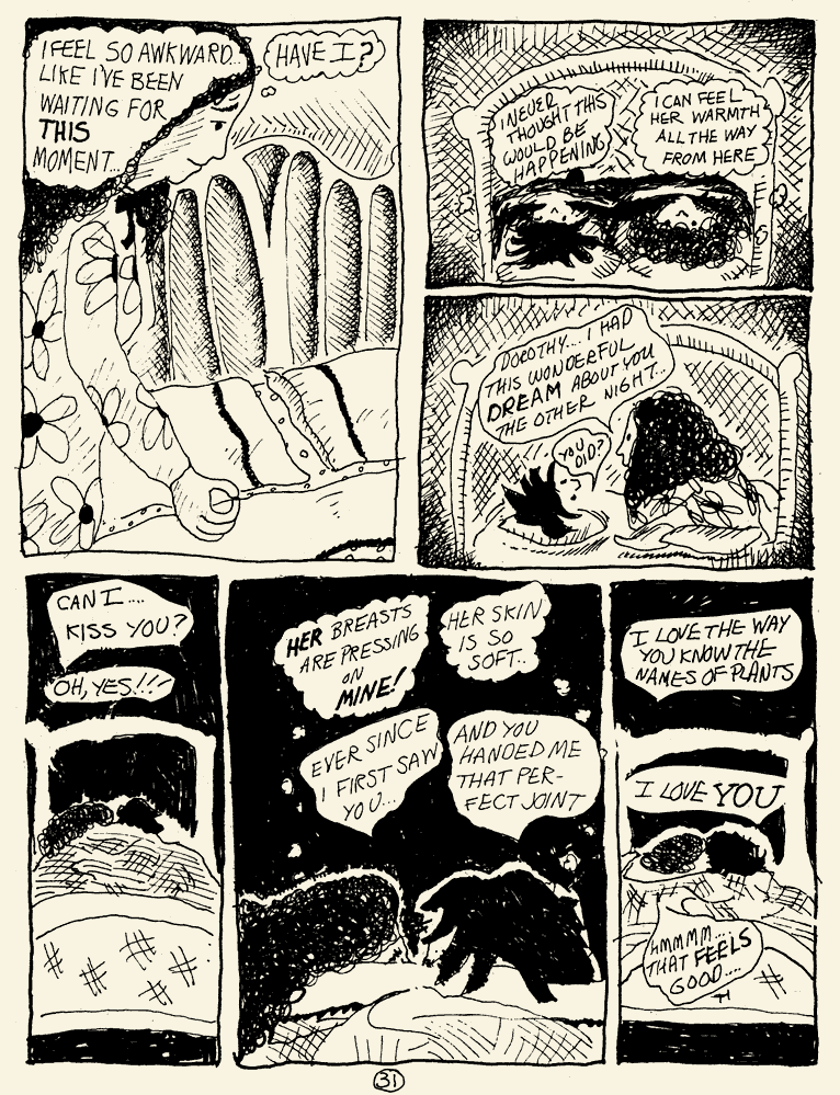 a comic page about getting into bed with a woman