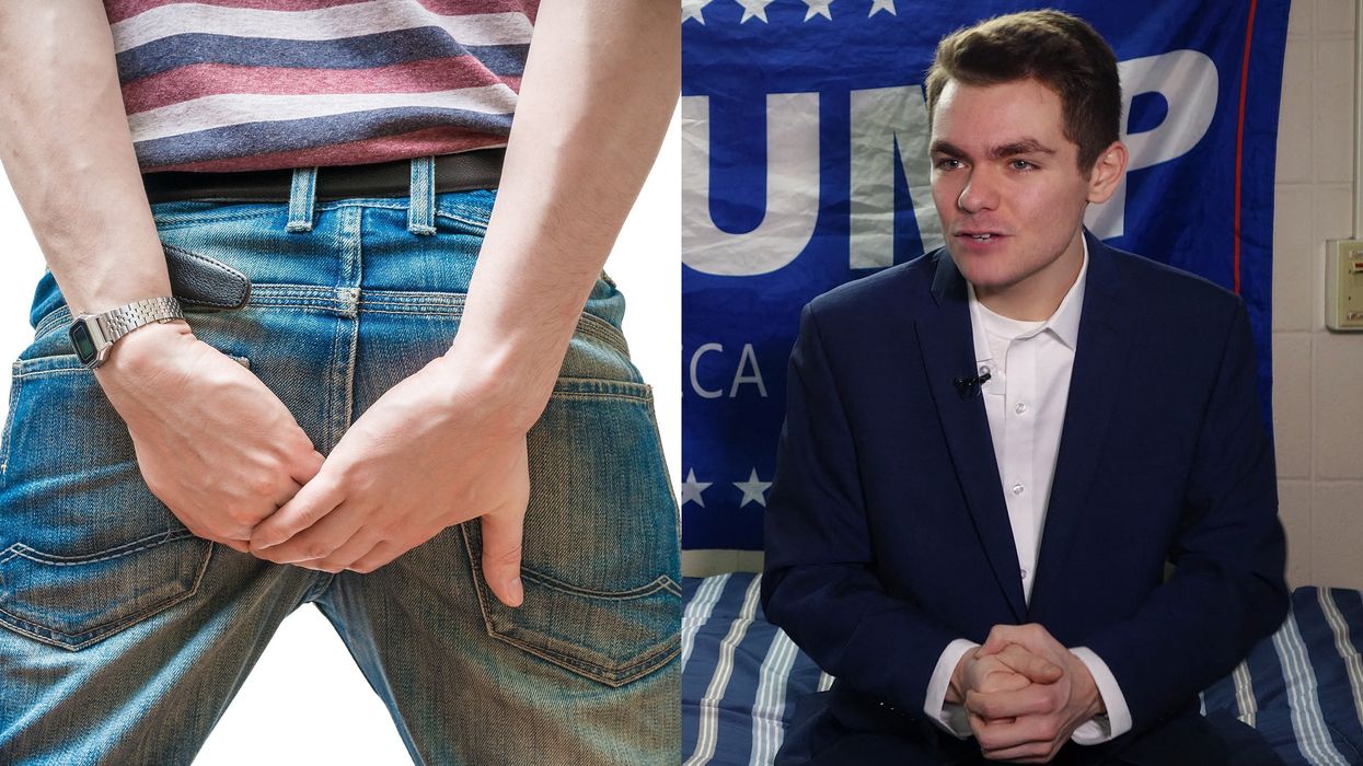 A man pooping his pants and Nick Fuentes
