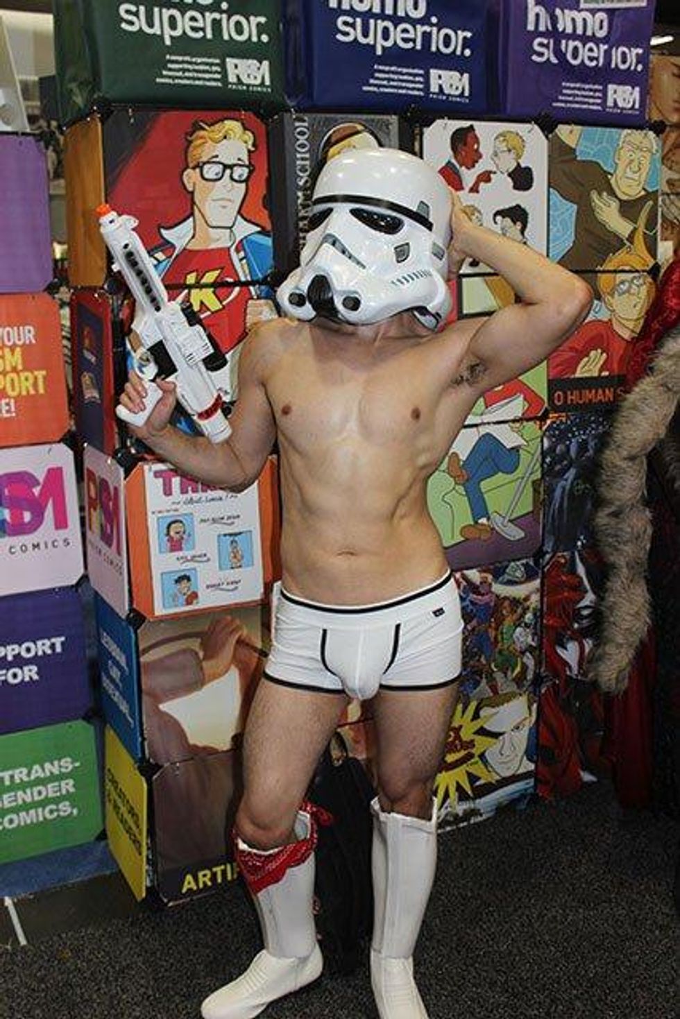 A photo of a sexy Stormtrooper at Comic-Con.