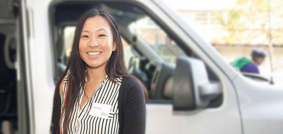 A photo of a woman who gives HIV tests.