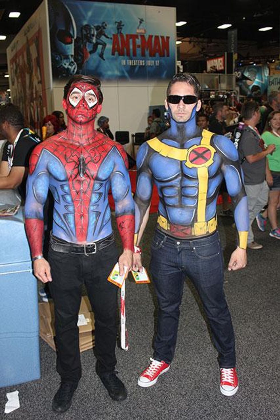 A photo of Spider-Man and Cyclops at Comic-Con.