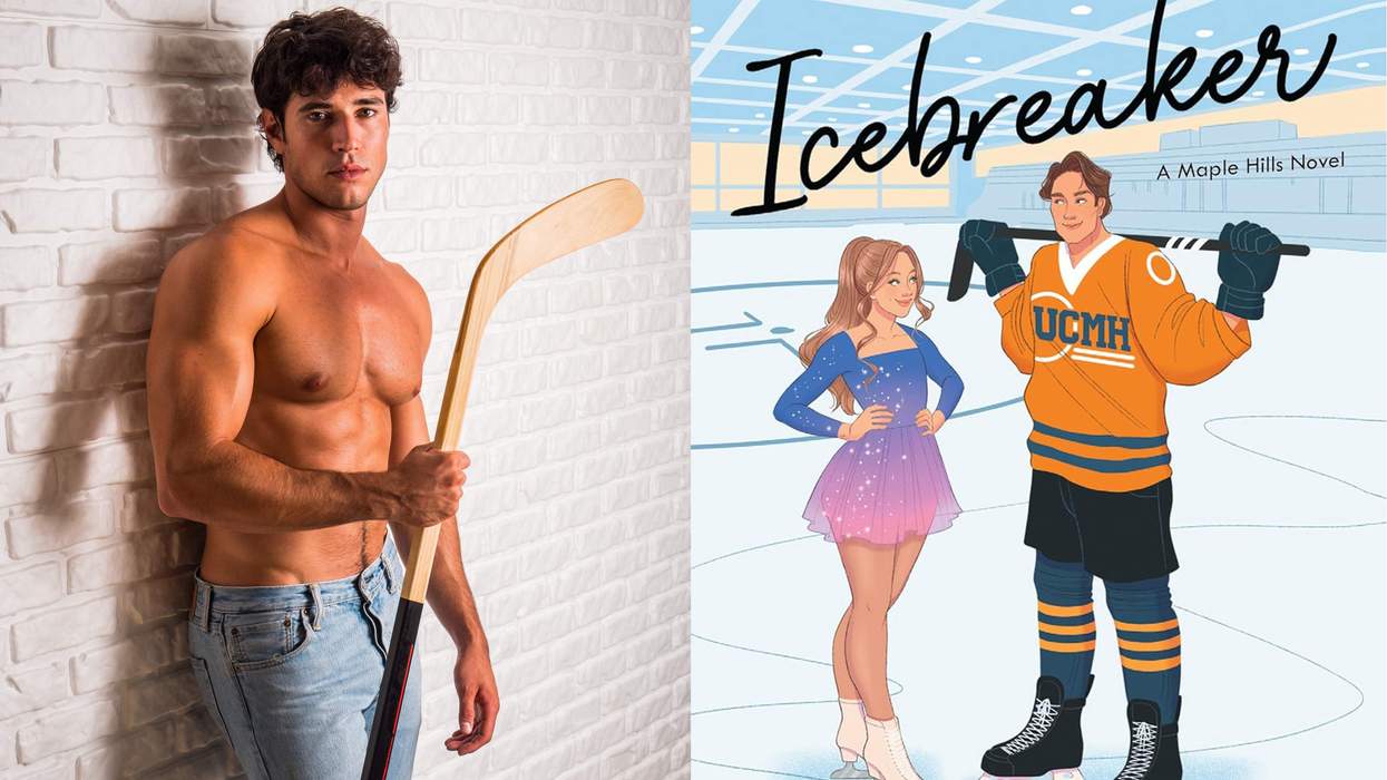 A shirtless hockey player and the cover of Icebreaker