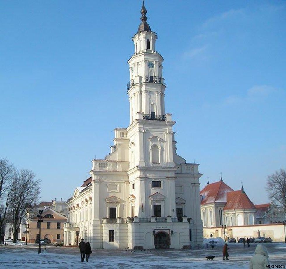 A white building in a wintry surrounding