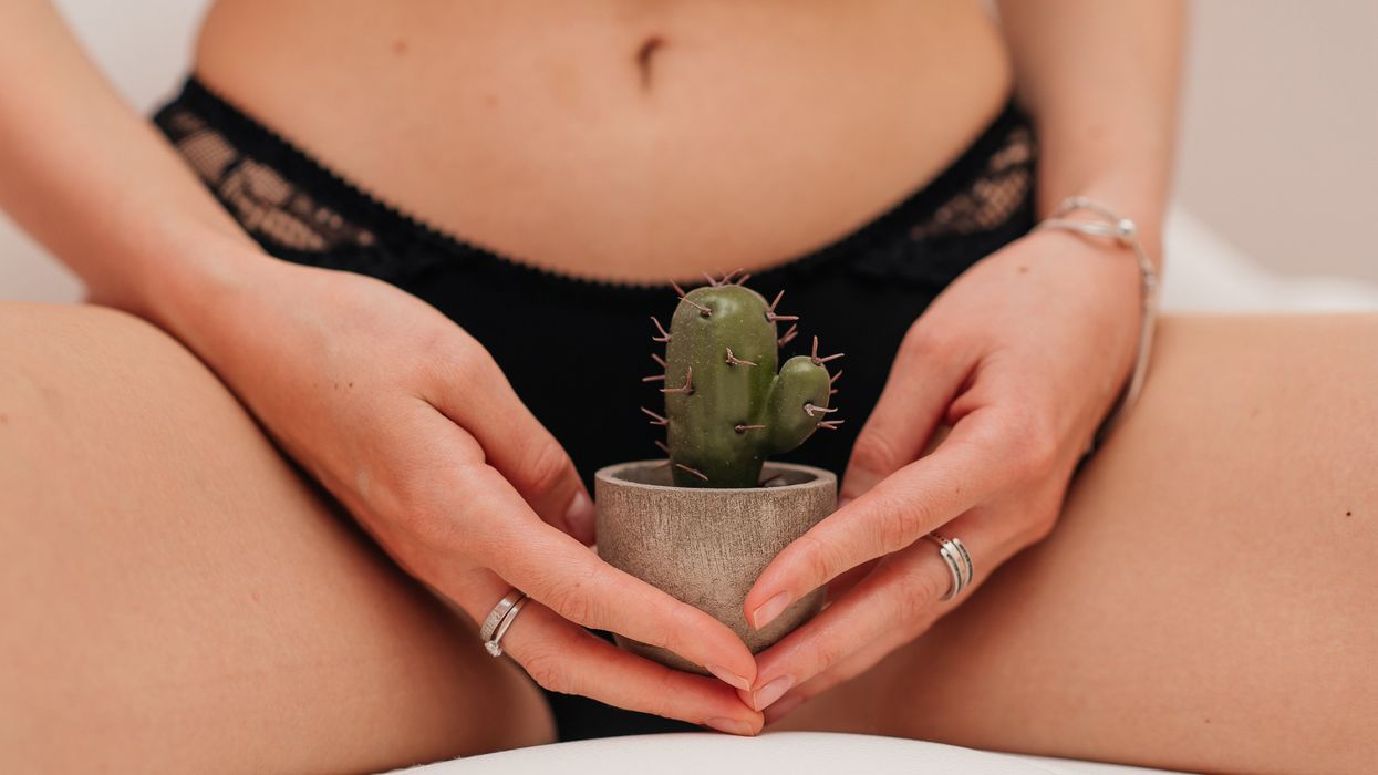 A woman holding a cactus