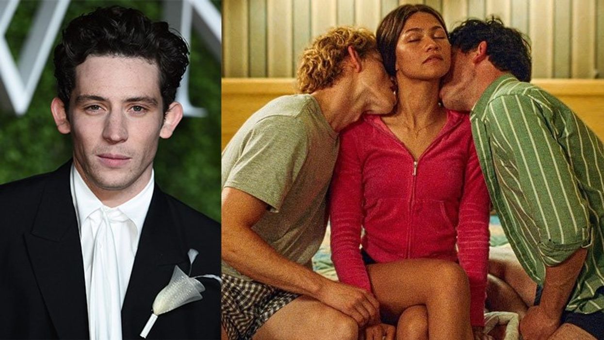 Actor Josh O'Connor and the three way kiss scene from the film Challengers