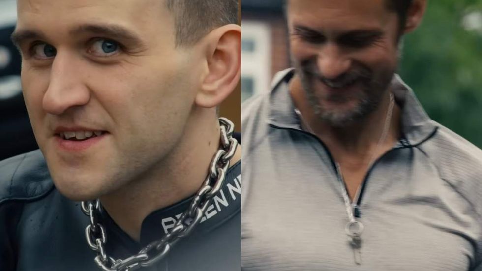 Alexander Skarsg\u00e5rd and Harrry Melling in 'Pillion'