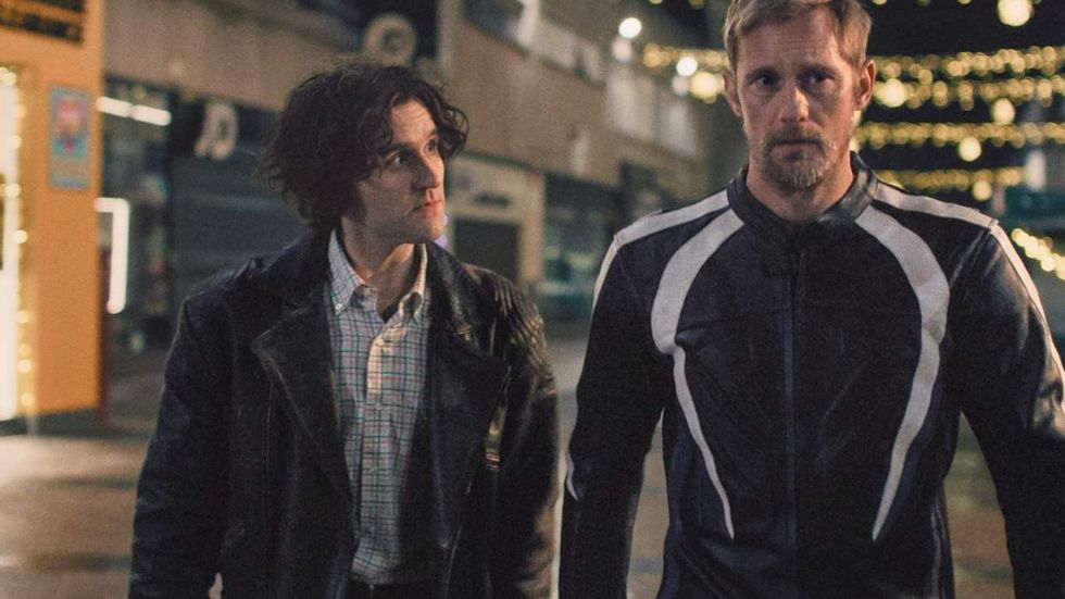 Alexander Skarsg\u00e5rd and Harrry Melling in 'Pillion'