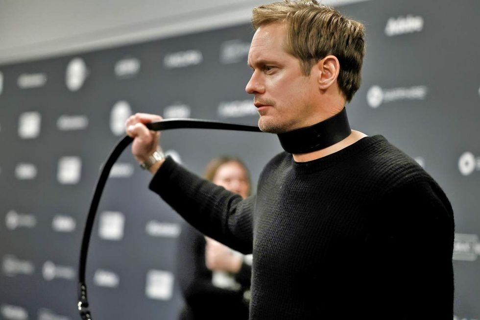 Alexander Skarsg\u00e5rd at the premiere screening of Infinity Pool at the Sundance Film Festival in January 2023 in Park City, Utah