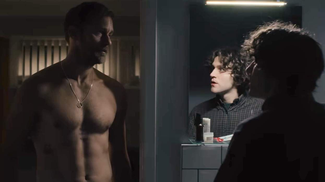 Alexander Skarsgård and Harrry Melling in 'Pillion'