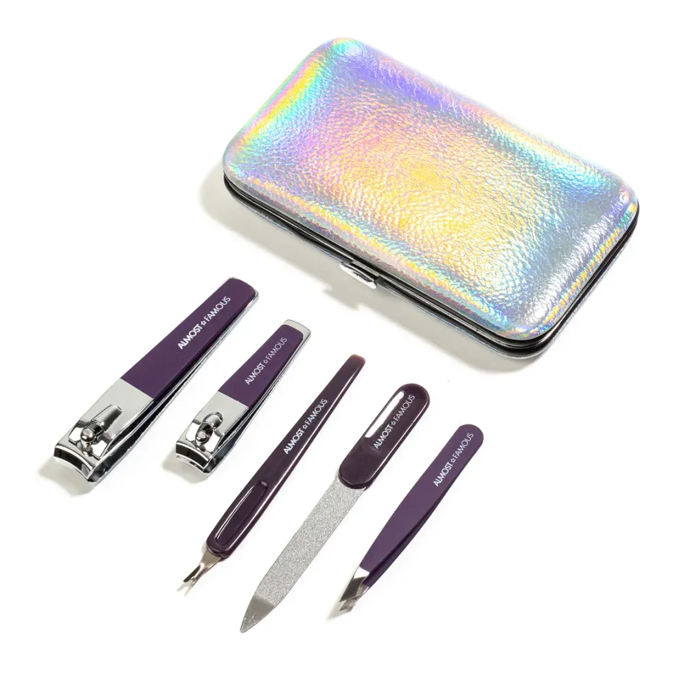 ALMOST FAMOUS - 5PC MANICURE KIT W/ HOLOGRAPHIC TRAVEL CASE