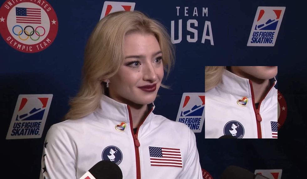 Amber Glenn with her Pride pin