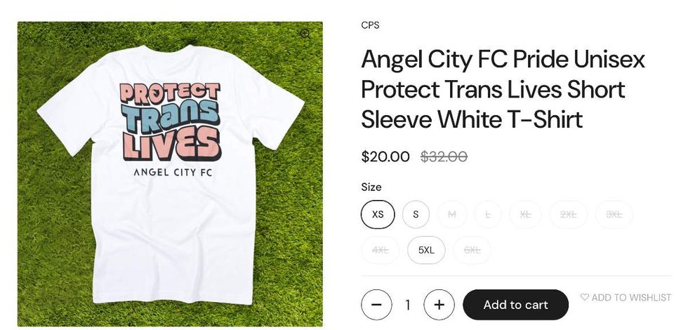 Angel City FC Pride Unisex Protect Trans Lives Short Sleeve White T-Shirt for sale on Angel City FC website