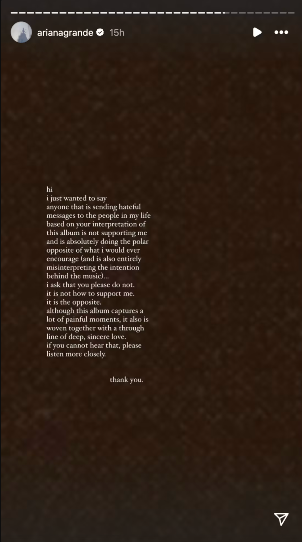 Ariana Grande via Instagram story
