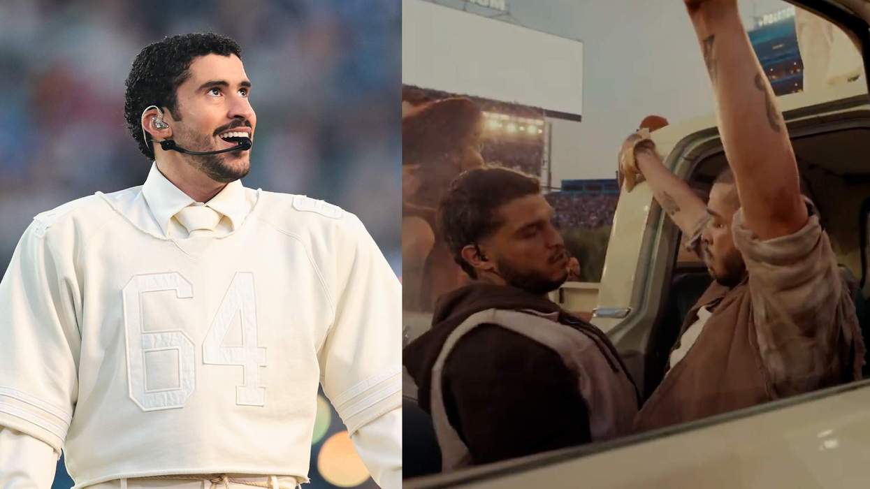 Bad Bunny performs during halftime of Super Bowl LX.