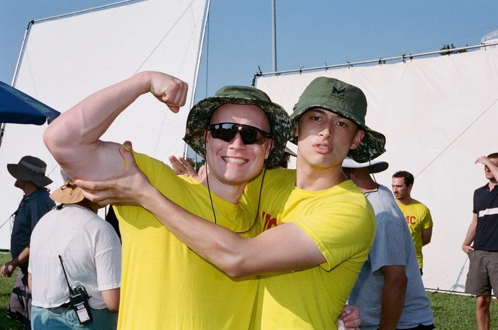 Behind the scenes photos of Boots actors filming on set