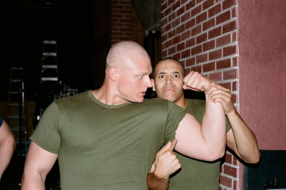 Behind the scenes photos of Boots actors filming on set