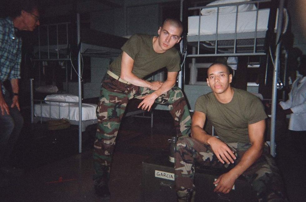 Behind the scenes photos of Boots actors filming on set