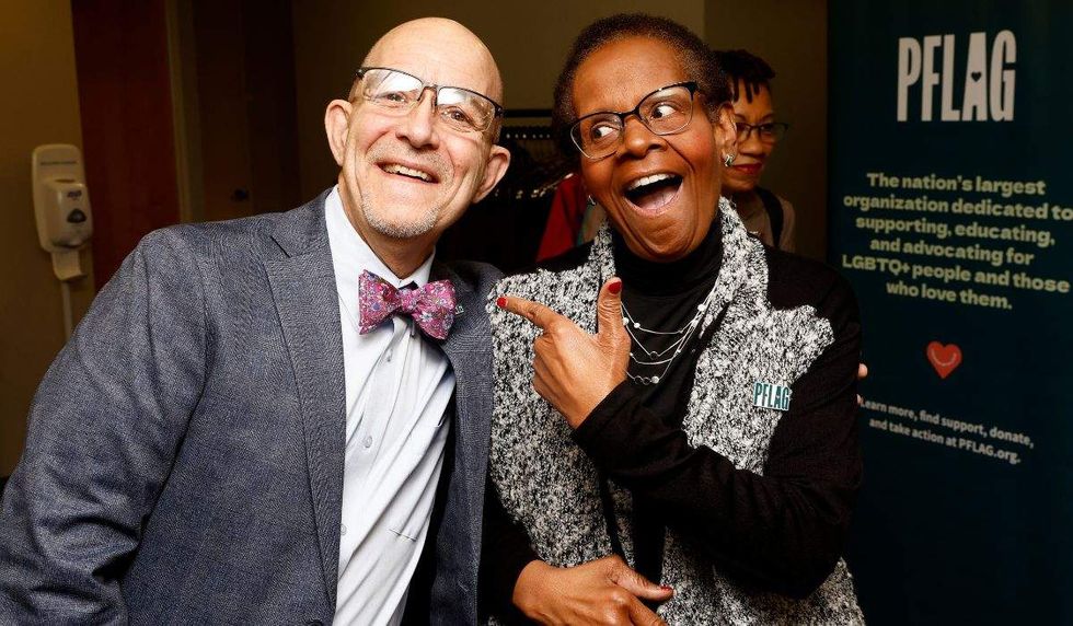 brian k. bond and edith guffey at a pflag event