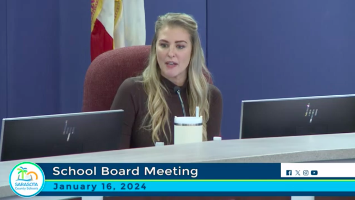 Bridget Ziegler at a Sarasota School Board meeting