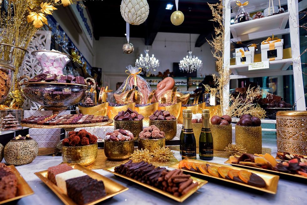 BRUGES BELGIUM Chocolate shop with a big variety of sweets