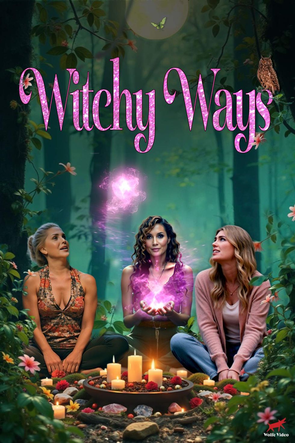 Candis Cayne as Penny, Marem Hassler as Danni, Diora Baird as Eve in the official poster of Witchy Ways.