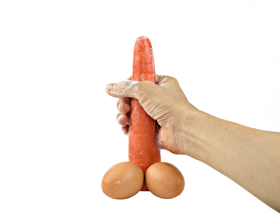 carrot and eggs as a penis