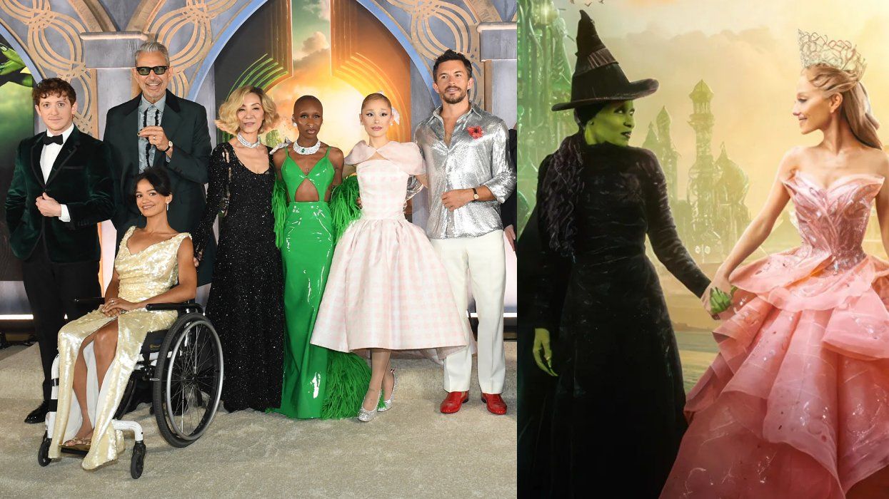 Cast members attend Universal's "Wicked" premiere at the Dorothy Chandler Pavilion in Los Angeles, November 9, 2024; Cynthia Erivo and Ariana Grande as Elphaba and Glinda in 'Wicked'