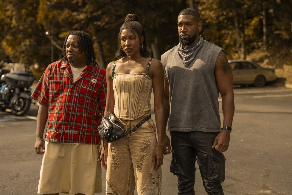 Christopher Powell as Mac, Diarra Kilpatrick as Diarra Brickland, and Bryan Terrell Clark as Mr. Tea in 'Diarra From Detroit' episode 4, season 2.