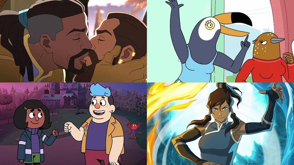 (clockwise) dragon age absolution, tuca and bertie, the legend of korra, dead end: paranormal park