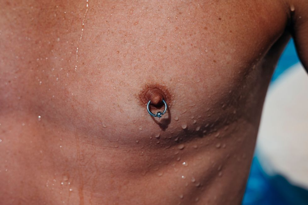 close up of nipple ring
