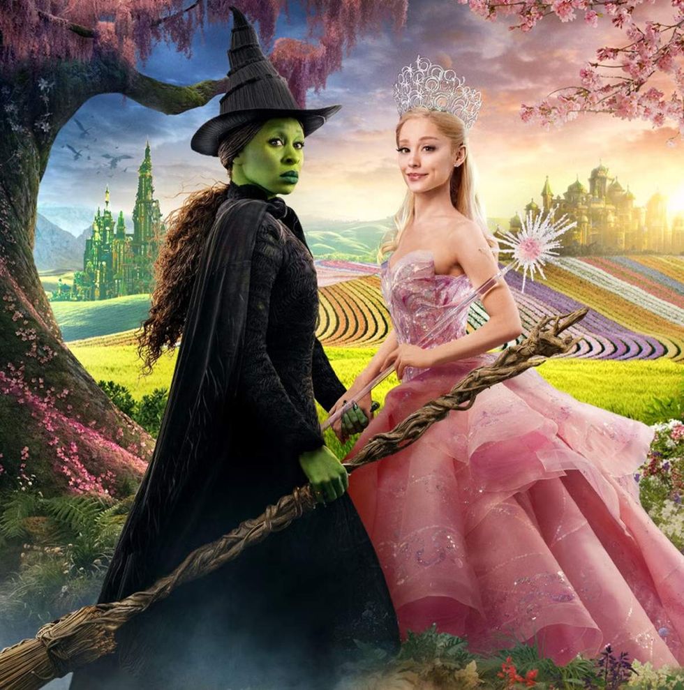Cynthia Erivo as Elphaba and Ariana Grande as Glinda in the Wicked movie poster