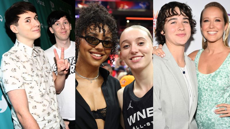 Dan Howell and Phil Lester; Azzi Fudd and Paige Bueckers; and Jade Whipkey and Anna Camp.