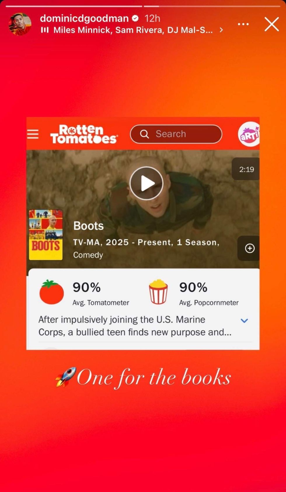 Dominic Goodman, who played Isaiah Nash on Boots, shared via Instagram Story