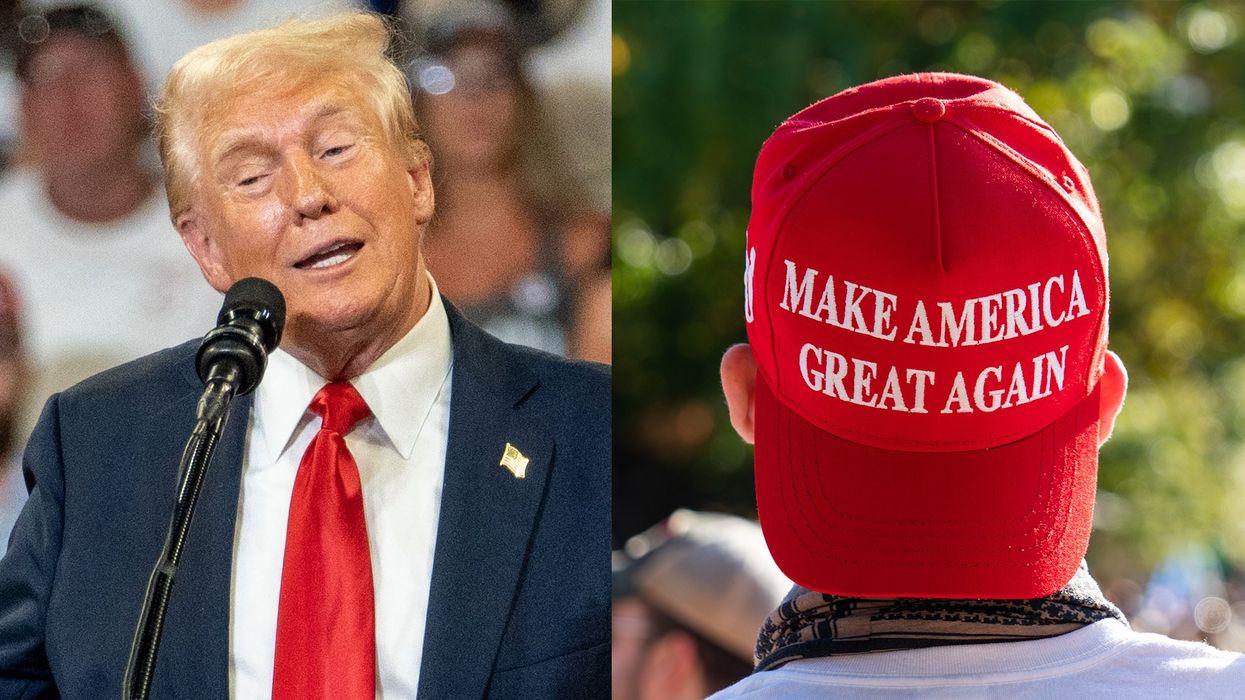 Donald Trump and a man wearing a Make America Great Again hat