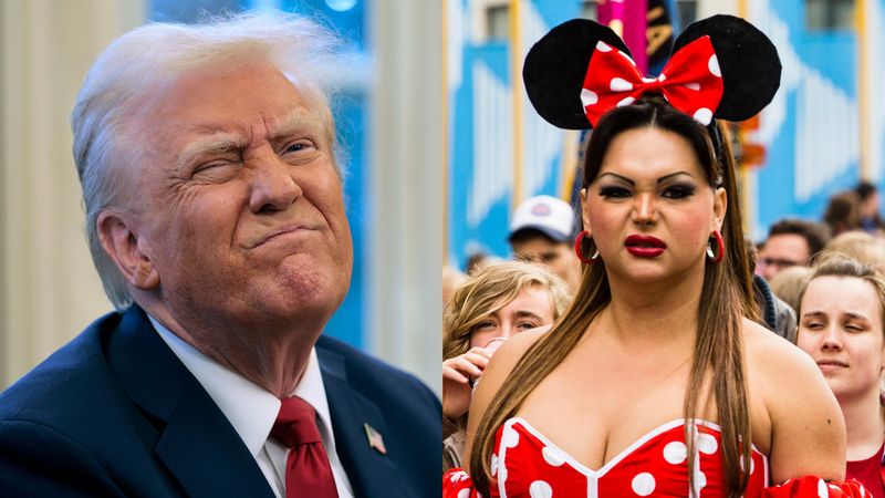 Donald Trump and a woman wearing Minnie Mouse ears
