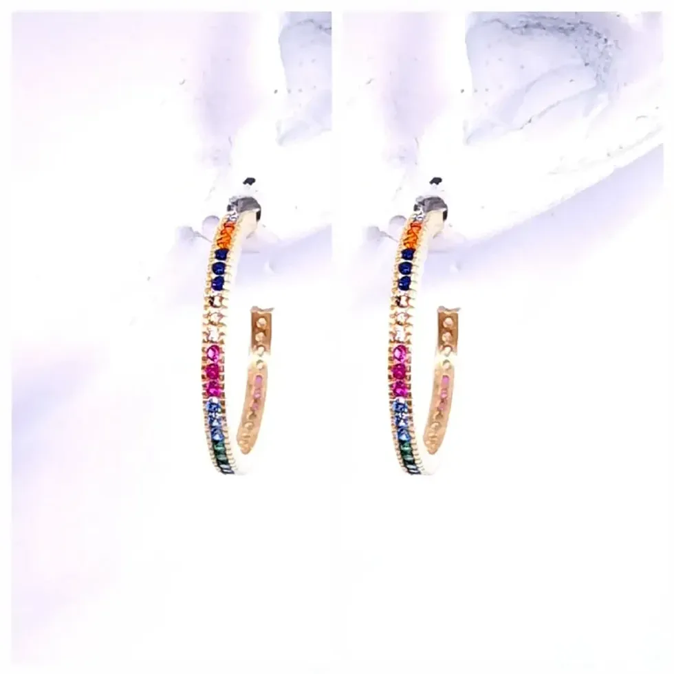 Doruk Silver Dainty Gemstone Hoop Earrings