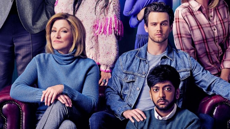 Edie Falco, Brandon Flynn, and Nik Dodani in The Parenting