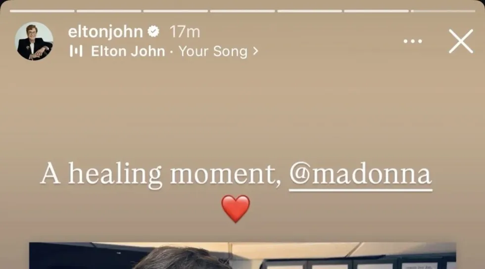 Elton John shares Madonna's Instagram post announcing that the two singers have "buried the hatchet."