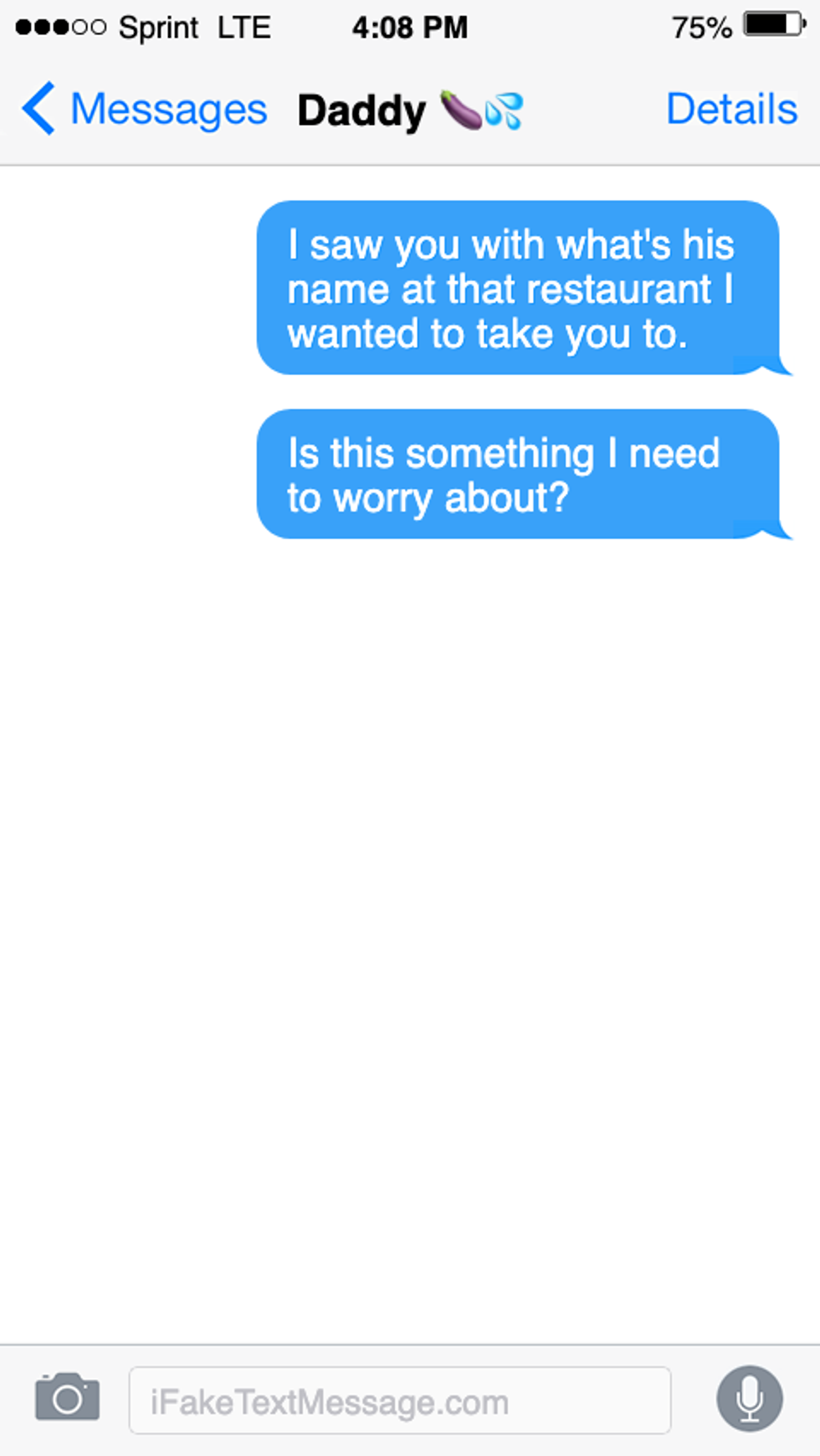 fake text message depicting jealousy