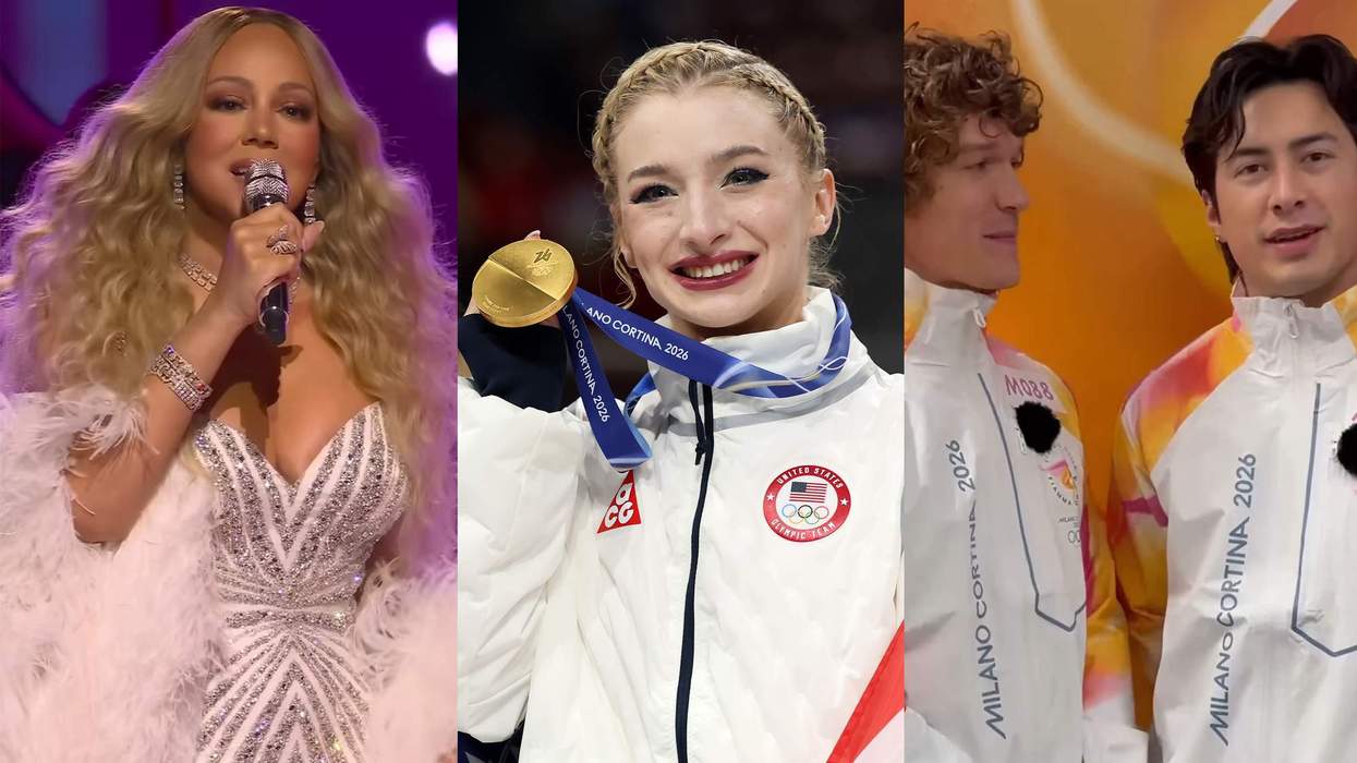 From left: Mariah Carey, Amber Glenn, and Heated Rivalry stars Connor Storrie and Hudson Williams.