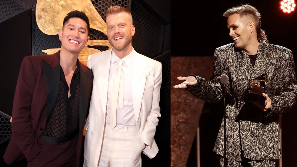 Gay Husbands Mark Scott Hoying Singer Grammys Red Carpet Justin Tranter Awards Stage Acceptance LGBTQ