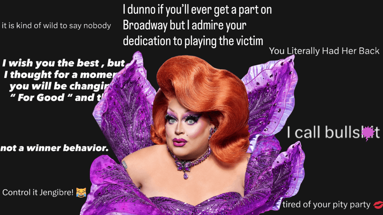 Ginger Minj in promotional image for RuPaul's Drag Race All Stars 10; lead art by Out.com