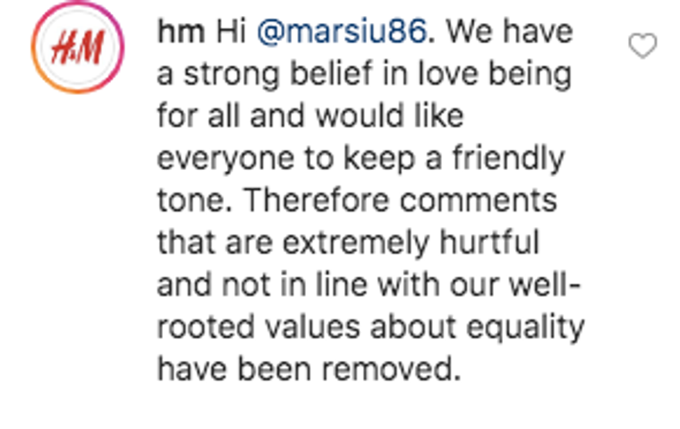 h&m instagram comment