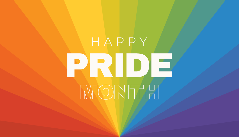 Happy pride month banner. Rainbow colored background.