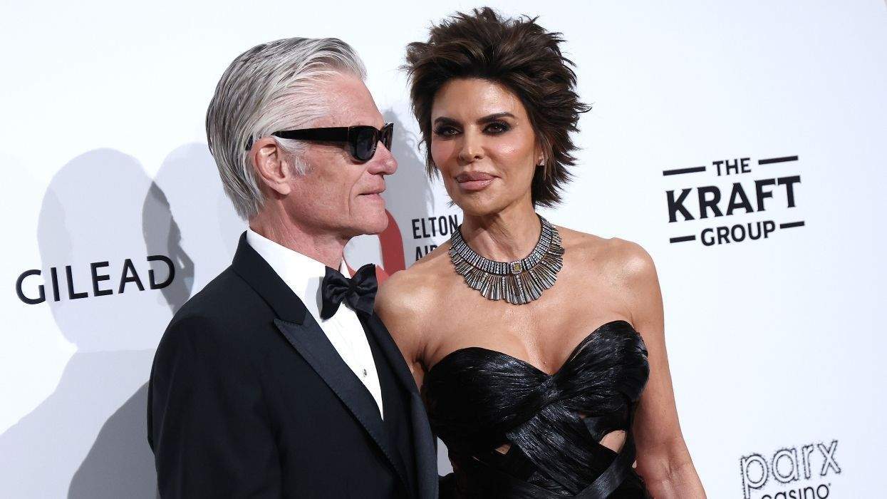 harry hamlin and lisa rinna stylishly dressed on the red carpet at the elton john aids foundation party
