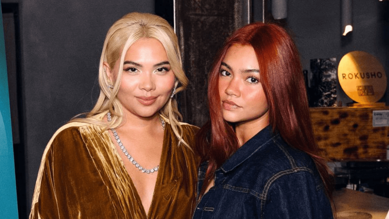 Hayley Kiyoko poses with actor Myra Molloy, who stars as Sonya in Girls Like Girls, at a Gold House dinner in Los Angeles