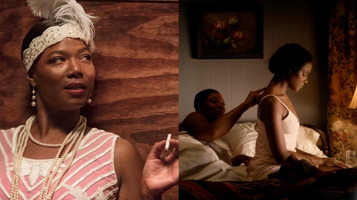 HBO movie Bessie Queen Latifah as Bessie Smith alongside bedroom scene with Tika Sumpter as Lucille