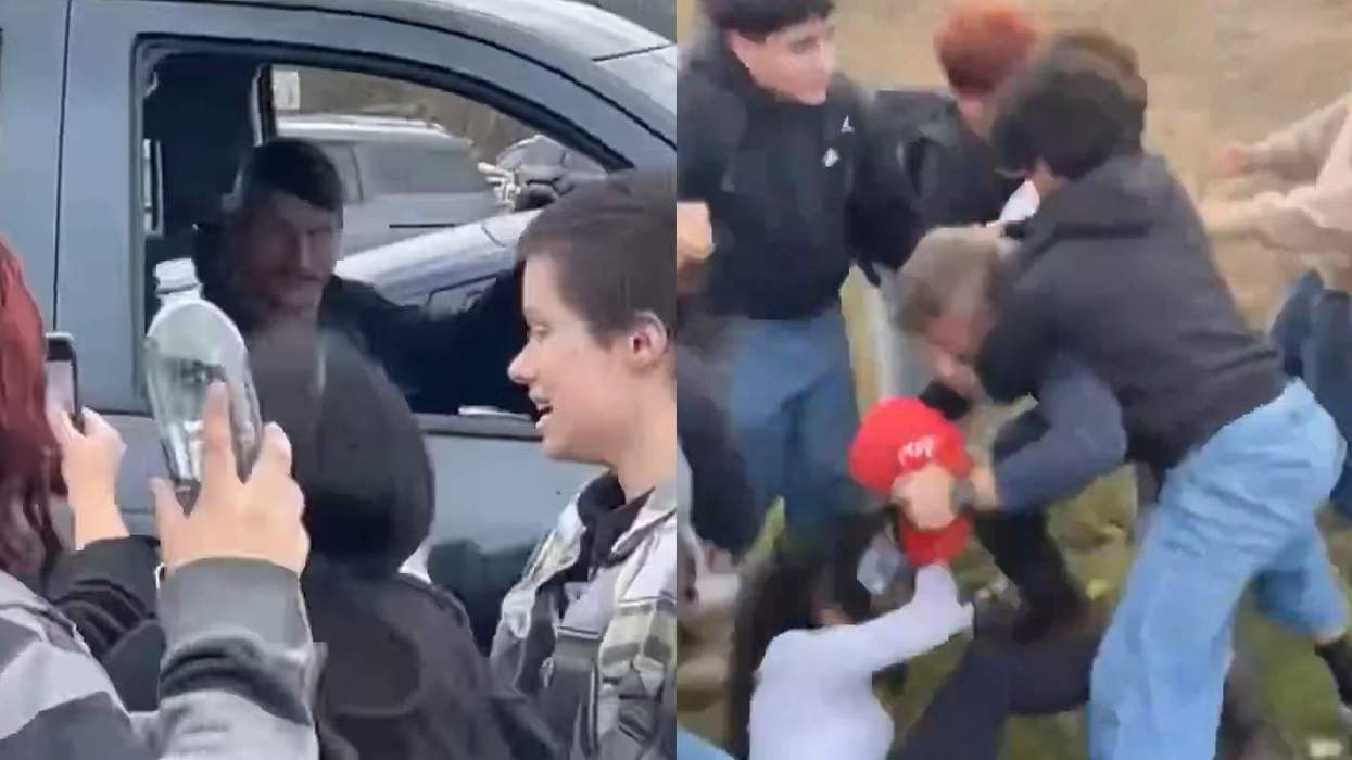 High school protestors fighting with a MAGA supporter.